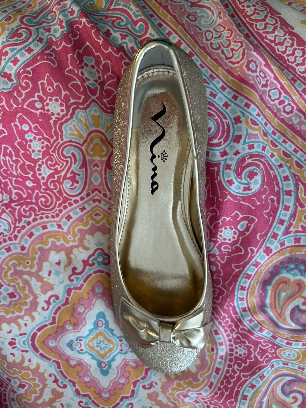 Nina Gold Glitter Bow Ballet Flat